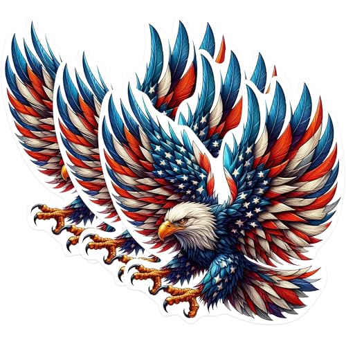 (3 Pack) American Eagle Decals - Patriotic Laptop Stickers - USA Pride Decor - 3 Inches On Longest Side - Easy Peel & Apply - Made in USA - 3MCS0989