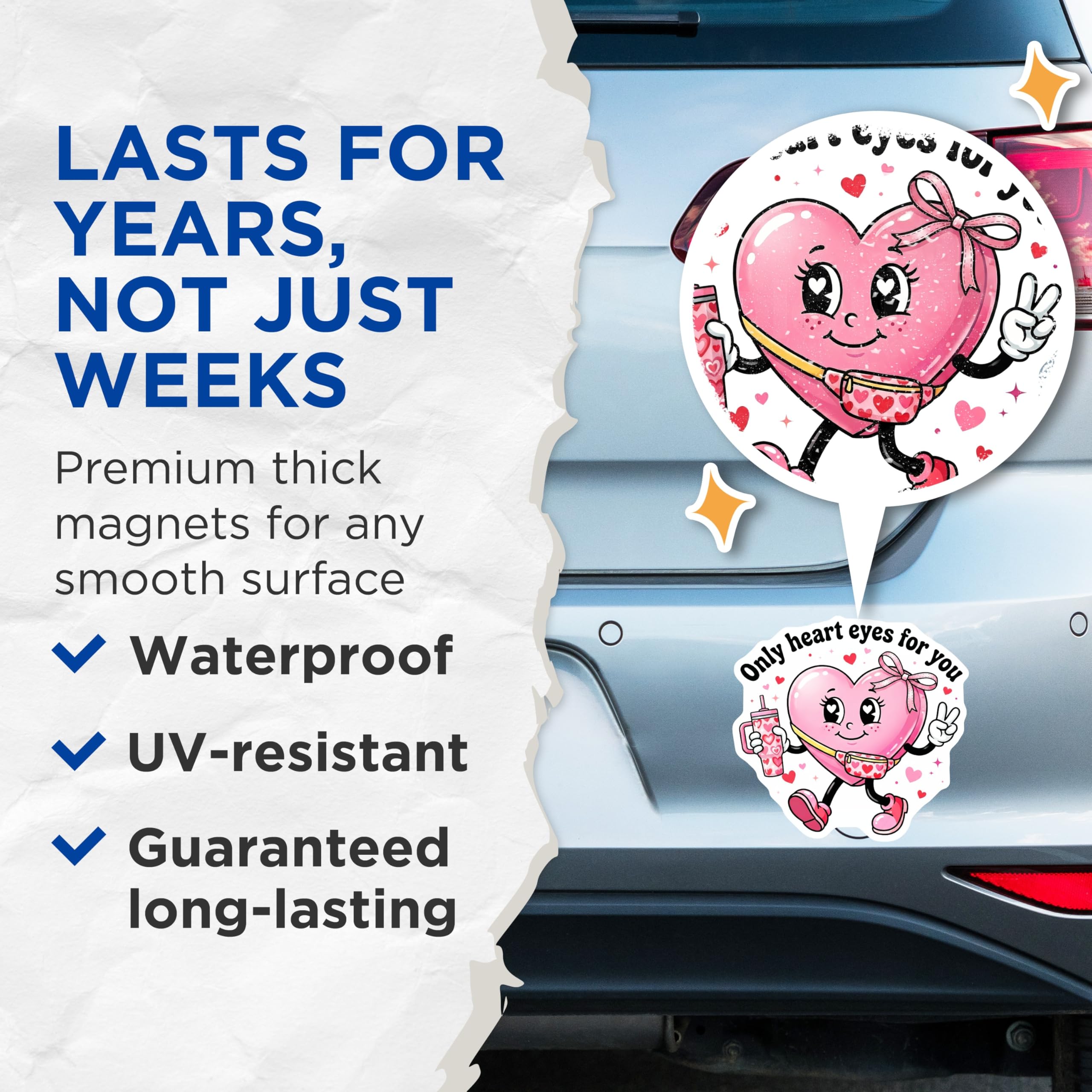 (2 Pack) Heart Eyes Magnets - Valentines Magnet - Kawaii Magnet - 5" On Longest Side - Premium Magnet - for Cars, Refrigerators, Toolboxes, Lockers - Made in USA - MAG15429