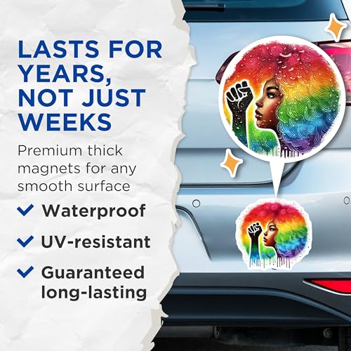 (2 Pack) Rainbow Afro Magnets Magnets - Pride Artwork - Inspirational Decor - 5" On Longest Side - Made in USA - Sticks to Refrigerators & Metal Surfaces - MAG9054