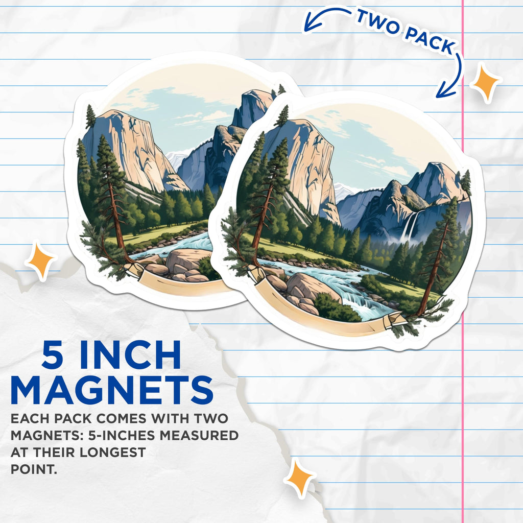 (2 Pack) Yosemite Magnets - National Park Landscape - Mountain River Scenery - 5 Inches On Longest Side - Thick Durable Magnet - Made in USA - MAG21000