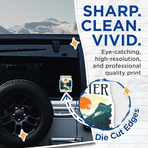 (2 Pack) Glacier National Park Stickers - Scenic Nature Stickers - Adventure Travel Stickers - 5" On Longest Side - Sticks to Any Smooth Flat Surface - Made in USA - BMCS3469