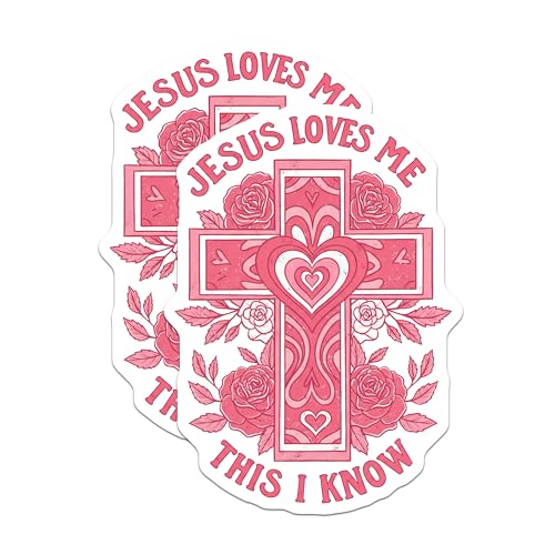 (2 Pack) Jesus Loves Me Magnets - Christian Faith - Religious Inspirational - Cross Rose Design - 5" On Longest Side - for Cars, Fridges, Toolboxes - Made in USA - MAG4114