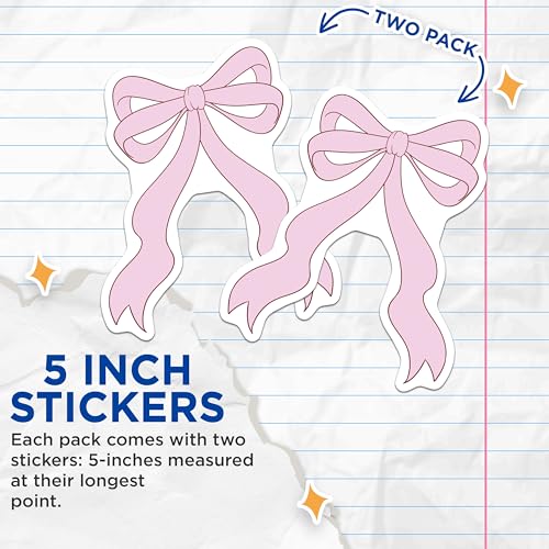 (2 Pack) Pink Bow Stickers - Cute Ribbon Stickers - Decorative Artwork Stickers - 5" On Longest Side - Sticks to Smooth Flat Surfaces - Made in USA - BMCS7248
