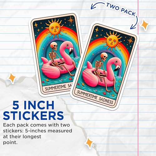 (2 Pack) Summertime Sadness Stickers - Gothic Skeleton Stickers - Fun Rainbow Stickers - 5" On Longest Side - Sticks to Smooth Flat Surfaces - Made in USA - BMCS5331