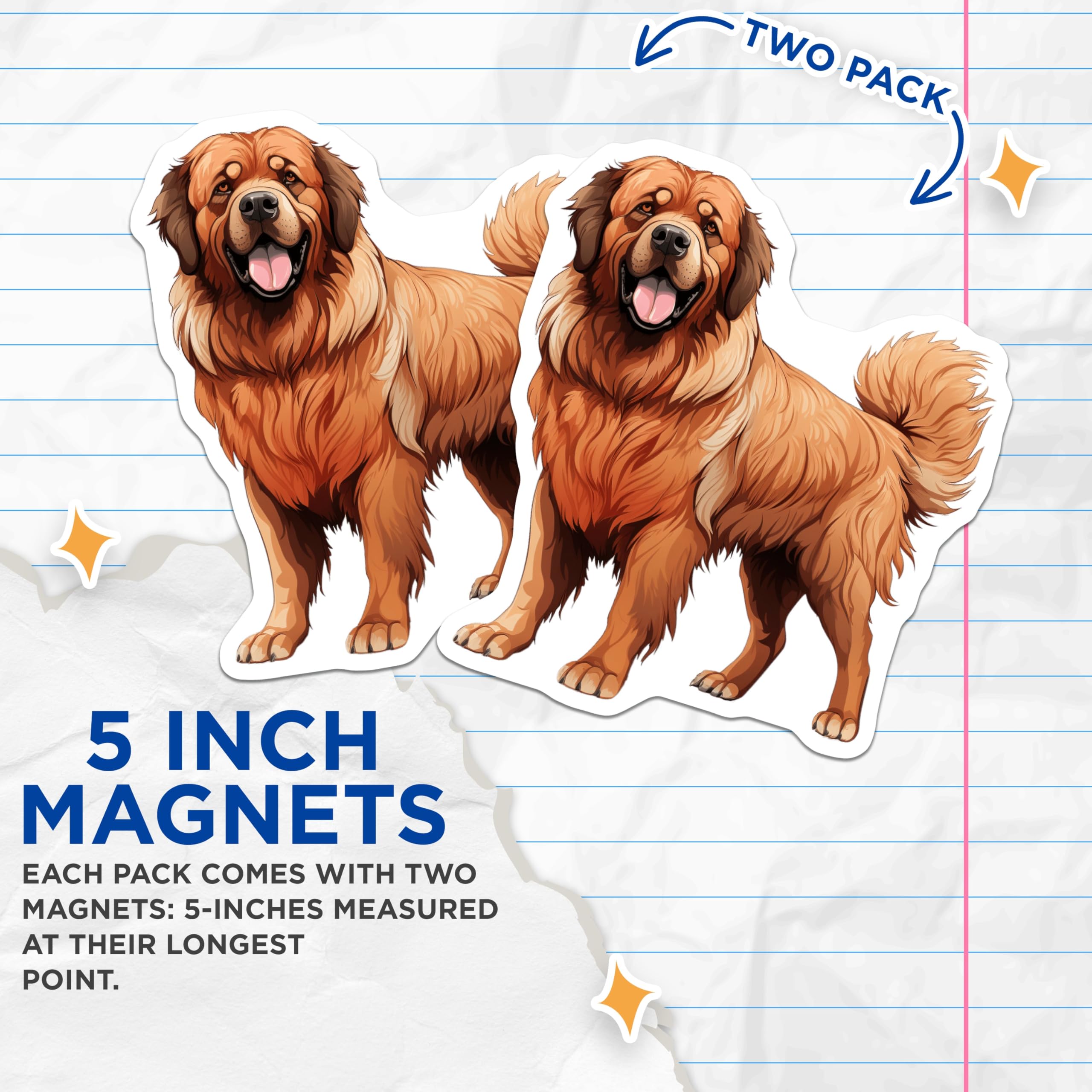 (2 Pack) Tibetan Mastiff Dog Magnets - Large Breed Pet Owner - Animal Lover Refrigerator Decor - Fluffy Canine Art - 5 Inches On Longest Side - Thick Durable Magnet - Made in USA - MAG27635