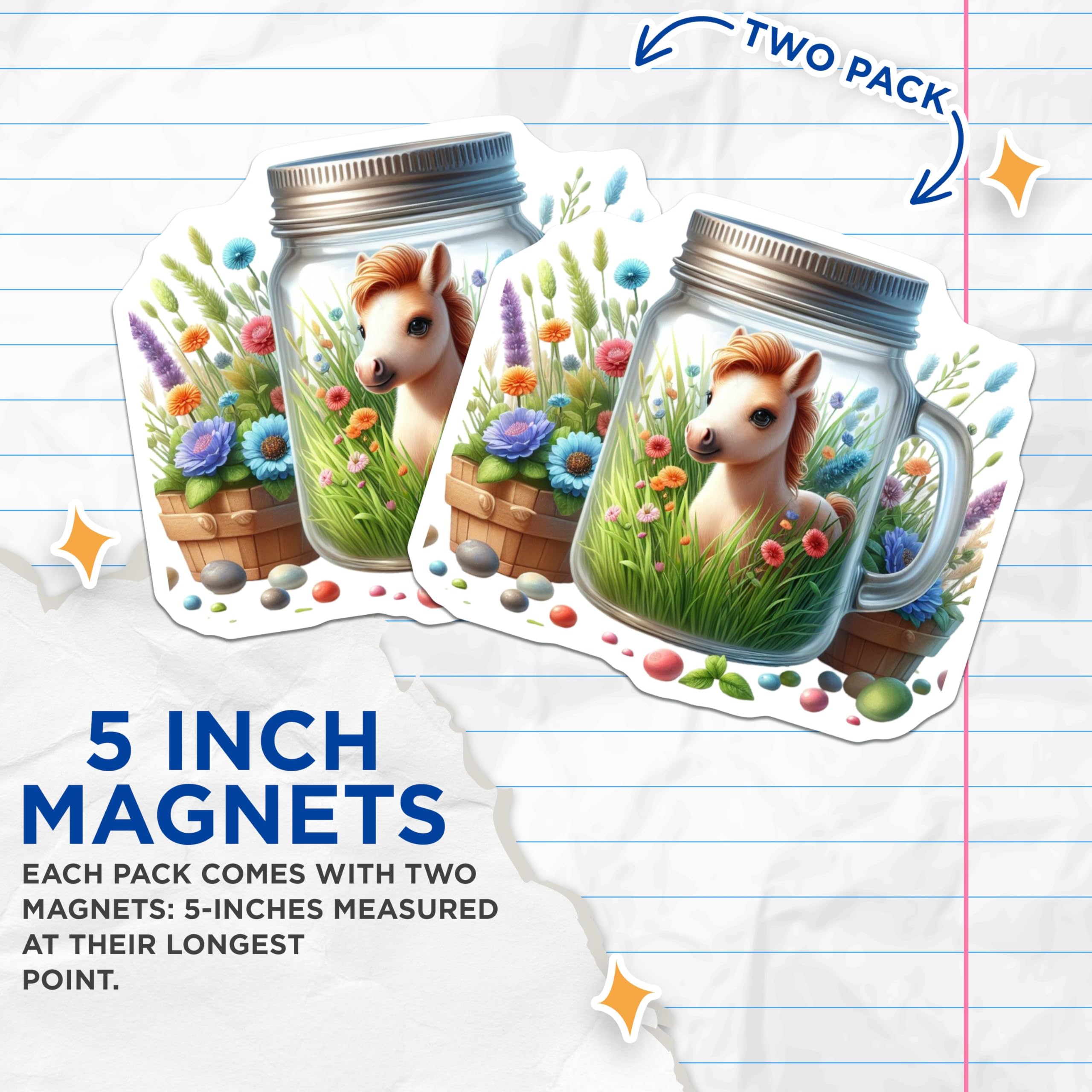 (2 Pack) Cute Mini Horse Fridge Decor Magnet - 5" On Longest Side - Sticks to Smooth Flat Surfaces - Made in USA - MAG9388