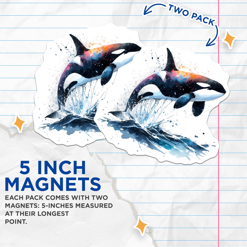 (2 Pack) Orca Magnets - Killer Whale Decor - Artistic Ocean Creature - 5" On Longest Side - Premium Magnet - for Cars, Refrigerators, Toolboxes, Lockers - Made in USA - MAG15291