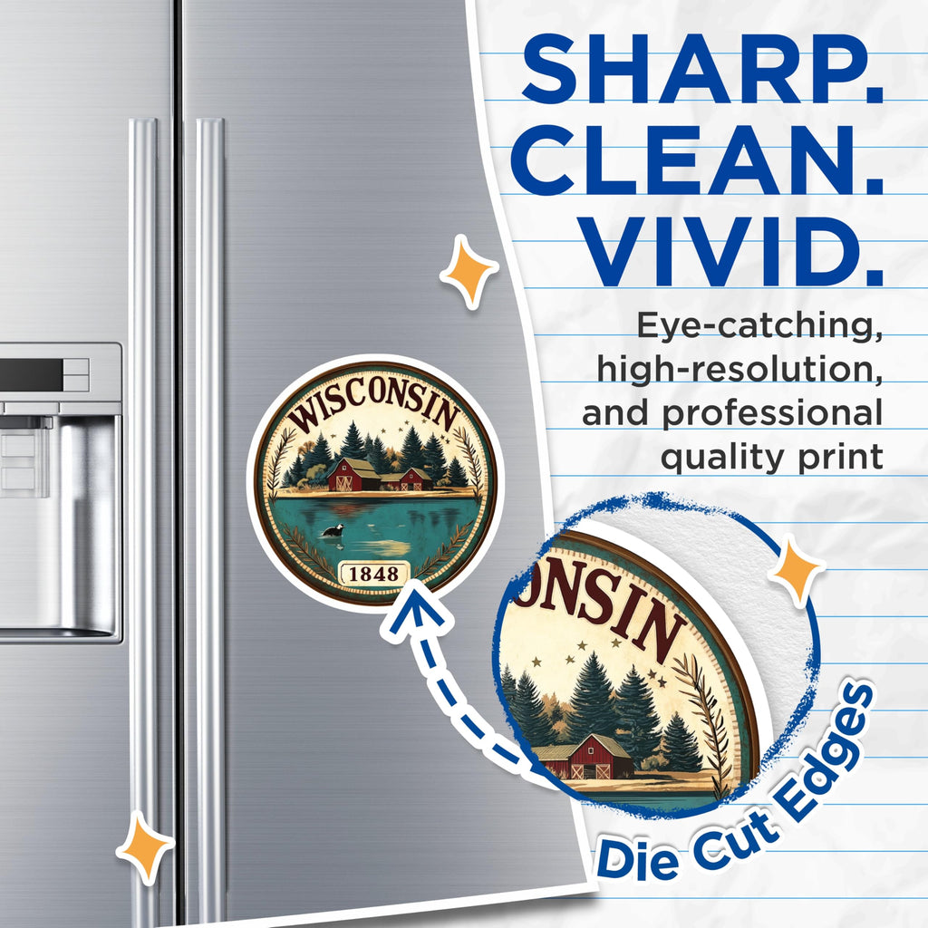 (2 Pack) Wisconsin State Magnets - Lake and Barn Design - Wisconsin Pride Decor - 5" On Longest Side - Premium Magnet - for Cars, Refrigerators, Toolboxes, Lockers - Made in USA - MAG14226