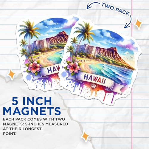 (2 Pack) Hawaii Beach Scene Magnets - Tropical Vacation Decor - Scenic Island Souvenirs - 5" On Longest Side - for Cars, Fridges, Toolboxes - Made in USA - MAG6901