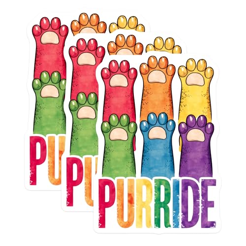 (3 Pack) Purride Decals - Rainbow Cat Paw - LGBTQ Pride Laptop Decal - 3 Inches On Longest Side - Easy Peel & Apply - Made in USA - 3MCS8304