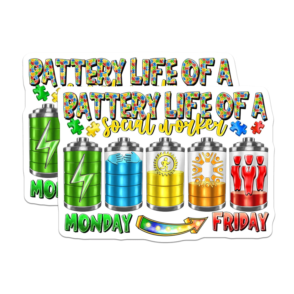 (2 Pack) Social Worker Battery Life Magnets - Funny Work Week Survival - Appreciation Office Decor - 5 Inches On Longest Side - Thick Durable Magnet - Made in USA - MAG27605