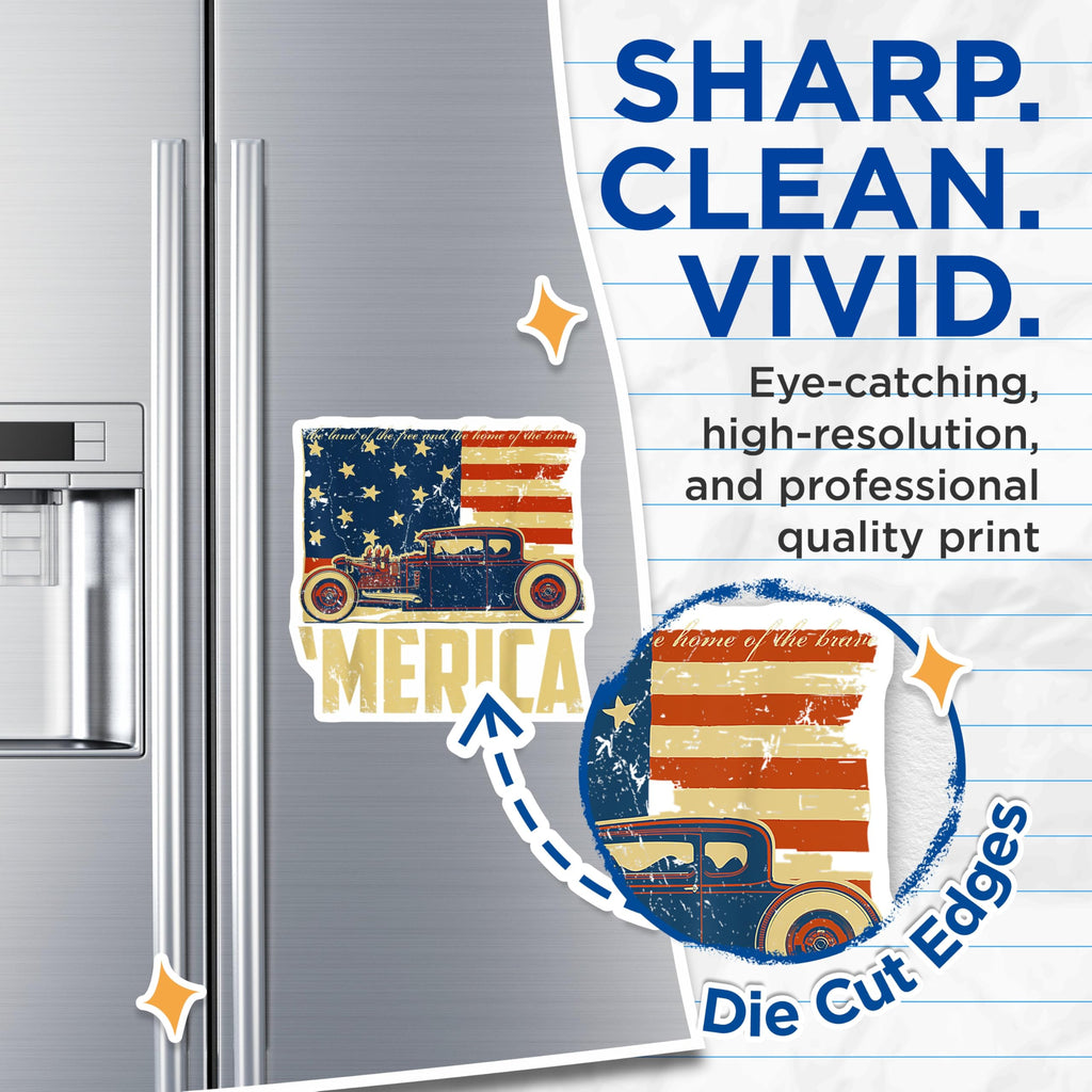 (2 Pack) Vintage Hot Rod Classic Car Magnets - American Flag Stars and Stripes - Patriotic Merica Land of the Free - 5 Inches On Longest Side - Thick Durable Magnet - Made in USA - MAG23944