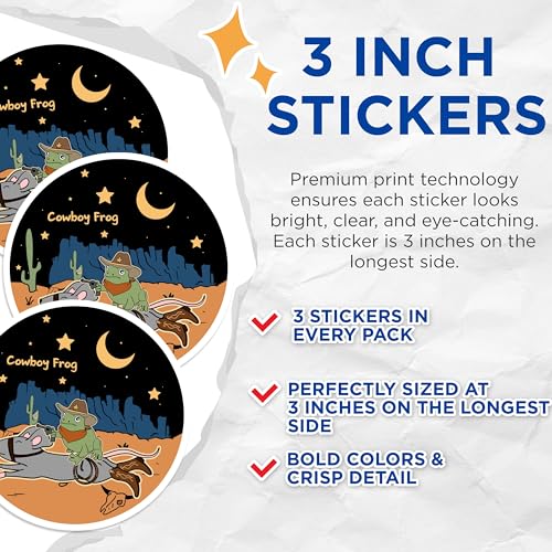 (3 Pack) Cowboy Frog Decals - Western Stickers - Laptop Decal- 3 Inches On Longest Side - Easy Peel & Apply - Made in USA - 3MCS5279
