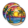 (2 Pack) Stained Glass Sunset Magnets - Tropical Beach Scene - Vacation Vibe Decor - 5 Inches On Longest Side - Thick Durable Magnet - Made in USA - MAG28803