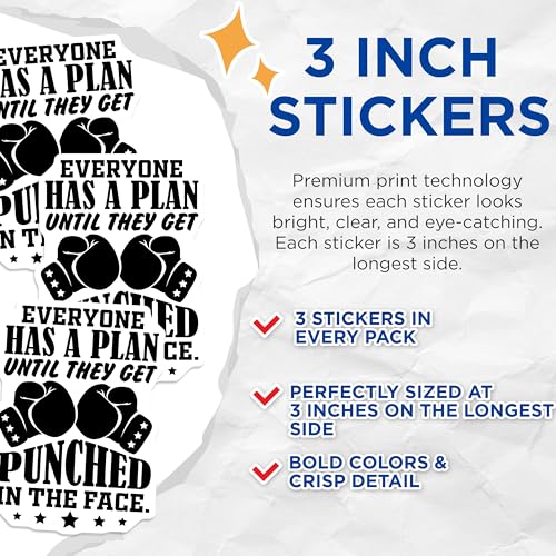 (3 Pack) Boxing Decals - Punched in Face - Motivational Decals - 3 Inches On Longest Side - Easy Peel & Apply - Made in USA - 3MCS7489