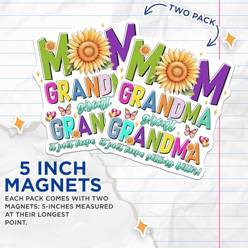 (2 Pack) Mom Grandma Magnets Magnets - Great Grandma - Inspirational Family Decor - 5" On Longest Side - Made in USA - Sticks to Refrigerators & Metal Surfaces - MAG8465