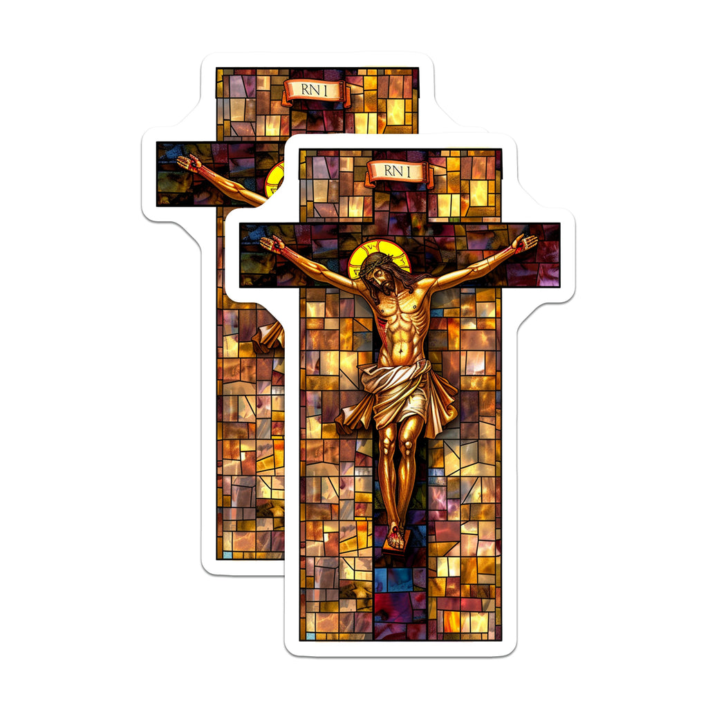 (2 Pack) Stained Glass Jesus Magnets - Religious Crucifix Art - Christian Home Devotional Decor - 5 Inches On Longest Side - Thick Durable Magnet - Made in USA - MAG37460