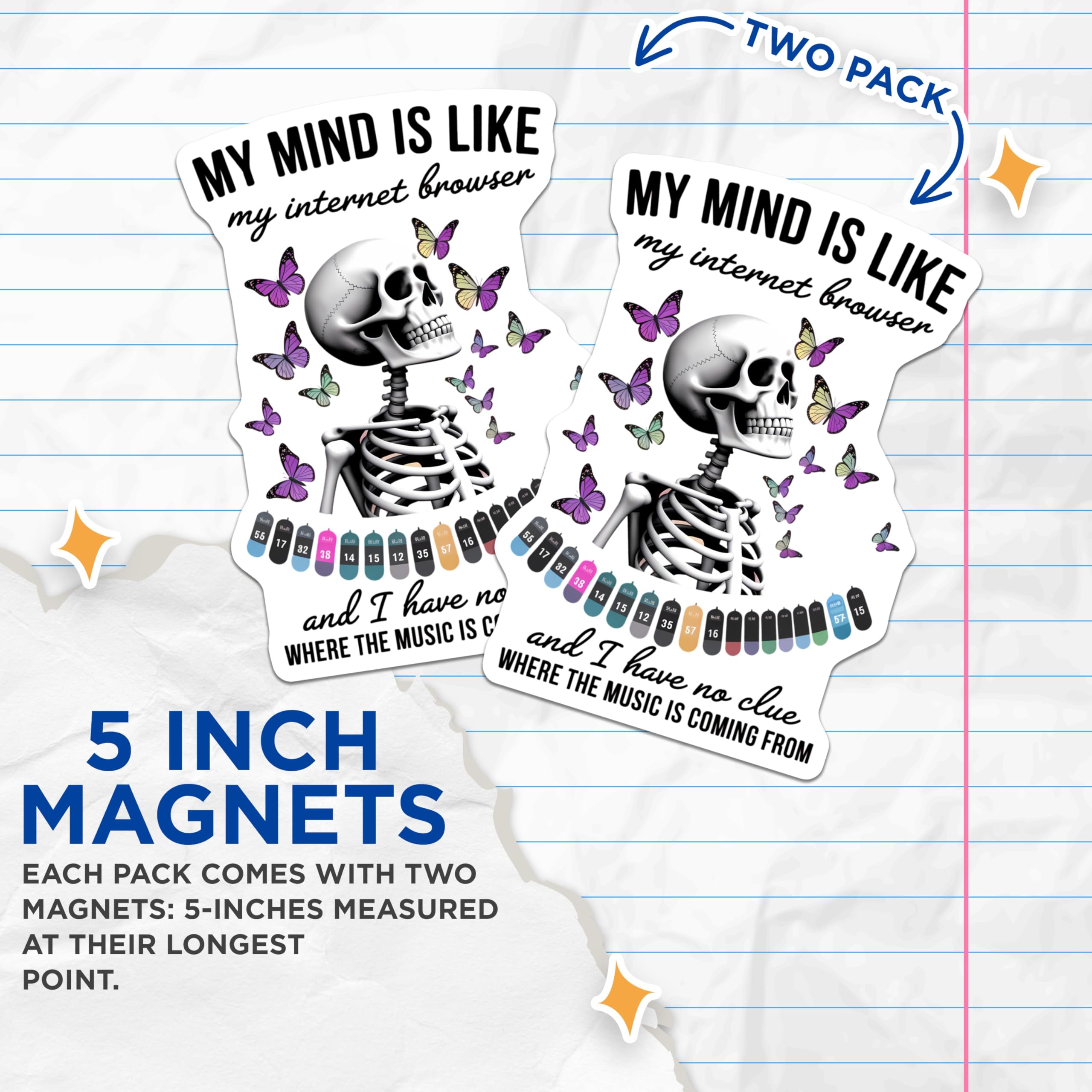 (2 Pack) Internet Browser Mind Magnets - Skeleton Butterfly Decor - Funny Sarcastic Quote Magnet - 5 Inches On Longest Side - Thick Durable Magnet - Made in USA - MAG21262