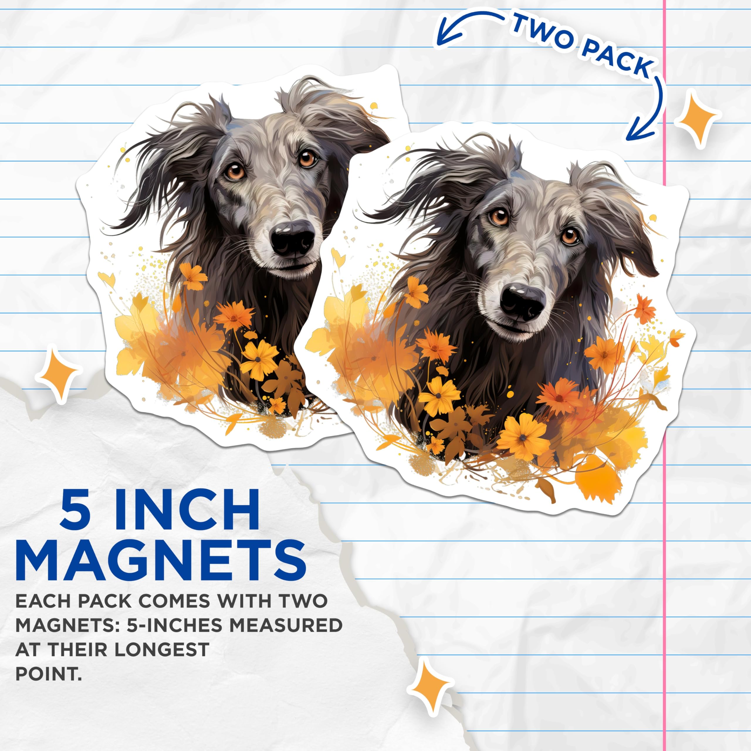 (2 Pack) Autumn Dog Magnets - Watercolor Sighthound Art - Fall Pet Lover Decor - 5 Inches On Longest Side - Thick Durable Magnet - Made in USA - MAG26770