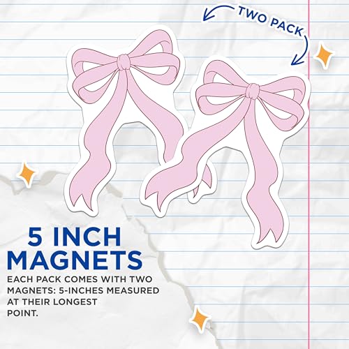 (2 Pack) Pink Ribbon Bow Magnets - Decorative Magnets for Home - Cute Kitchen Magnets - 5" On Longest Side - for Cars, Fridges, Toolboxes - Made in USA - MAG7248