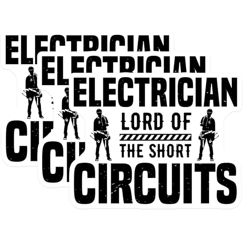 (3 Pack) Electrician Decals - Lord of Short Circuits - Electrical Worker Stickers - 3 Inches On Longest Side - Easy Peel & Apply - Made in USA - 3MCS4493