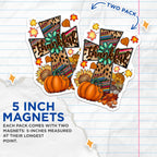 (2 Pack) Thankful Fall Magnets - Western Boho Cross - Autumn Pumpkin Decor - Farmhouse Refrigerator - 5 Inches On Longest Side - Thick Durable Magnet - Made in USA - MAG28604