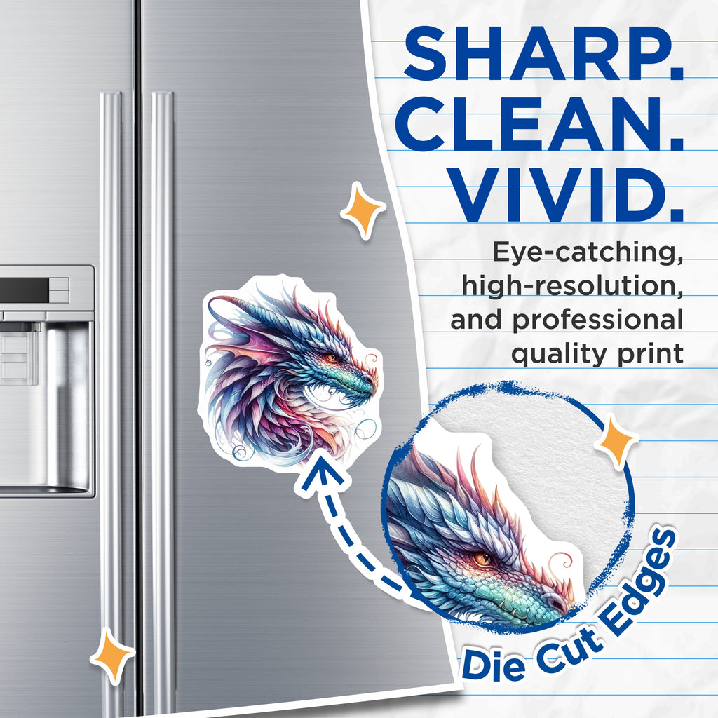 (2 Pack) Colorful Fantasy Dragon Magnets - Mythical Creature Art - Aesthetic Fridge Decor - Magic Inspired Magnet - 5 Inches On Longest Side - Thick Durable Magnet - Made in USA - MAG39331