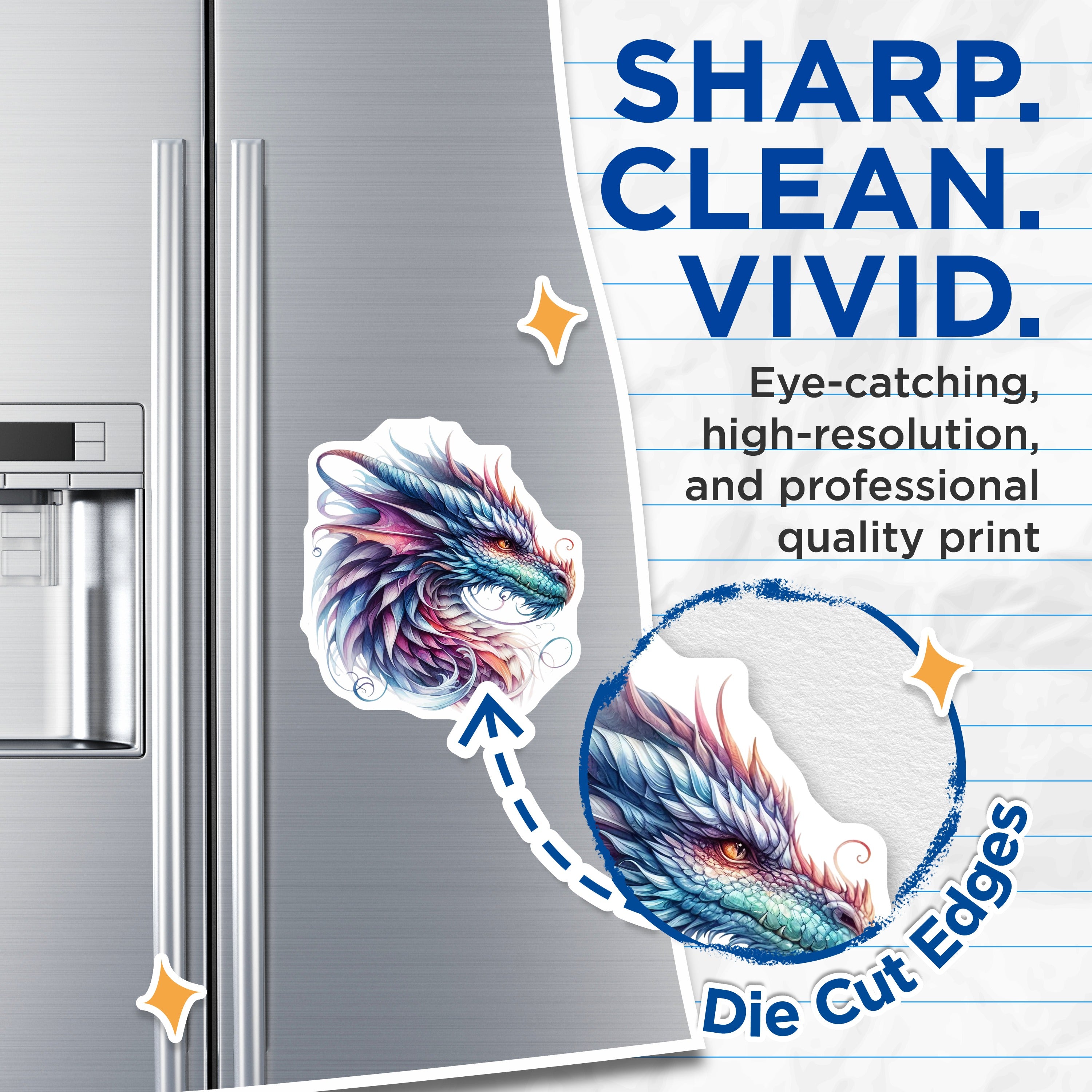 (2 Pack) Colorful Fantasy Dragon Magnets - Mythical Creature Art - Aesthetic Fridge Decor - Magic Inspired Magnet - 5 Inches On Longest Side - Thick Durable Magnet - Made in USA - MAG39331