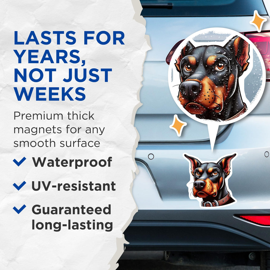 (2 Pack) Doberman Dog Magnets - Canine Art Refrigerator Magnets - Dog Lover Kitchen Decor - 5" On Longest Side - Premium Magnet - for Cars, Refrigerators, Toolboxes, Lockers - Made in USA - MAG14892