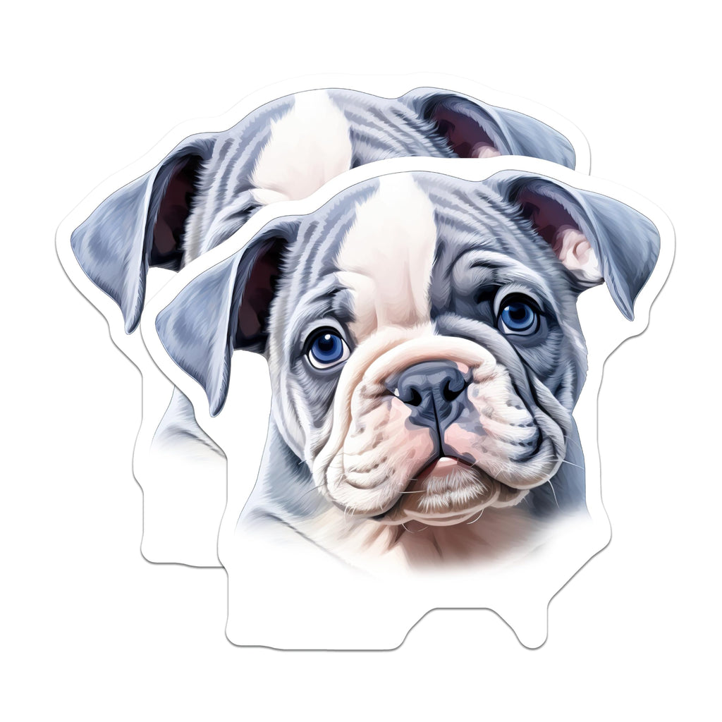 (2 Pack) Cute Bulldog Puppy Magnets - Blue Eyes Dog Decor - Pet Lover Fridge Locker - 5 Inches On Longest Side - Thick Durable Magnet - Made in USA - MAG26072