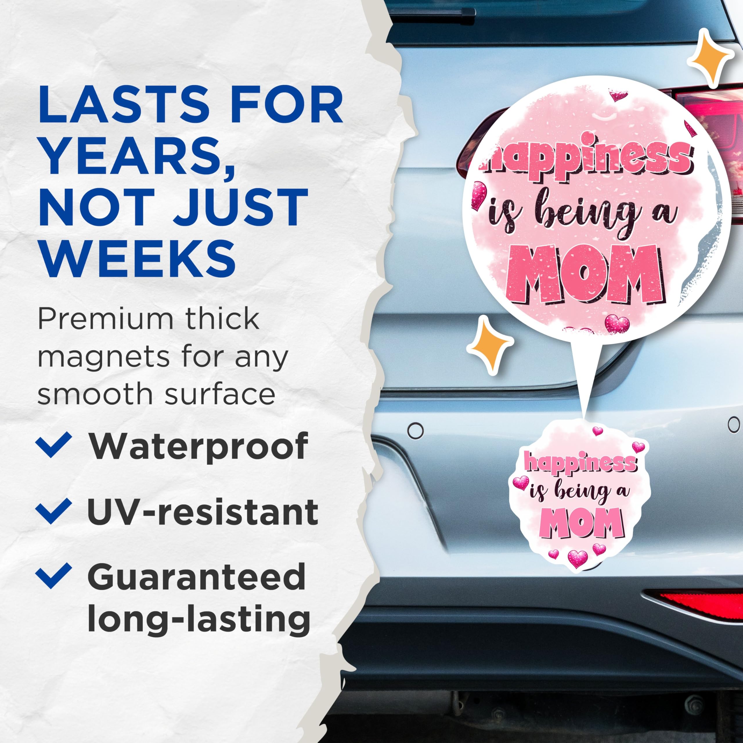 (2 Pack) Happiness is Being a Mom Magnets - Mother's Day Decor - Mom Appreciation - 5" On Longest Side - for Cars, Fridges, Toolboxes - Made in USA - MAG8192