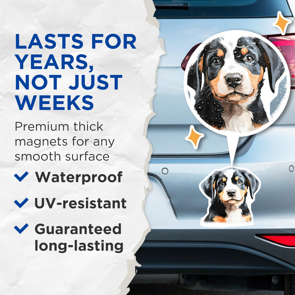 (2 Pack) Greater Swiss Mountain Dog Magnets - Cute Swissy Puppy Art - Dog Owner Home Decor - 5 Inches On Longest Side - Thick Durable Magnet - Made in USA - MAG27446