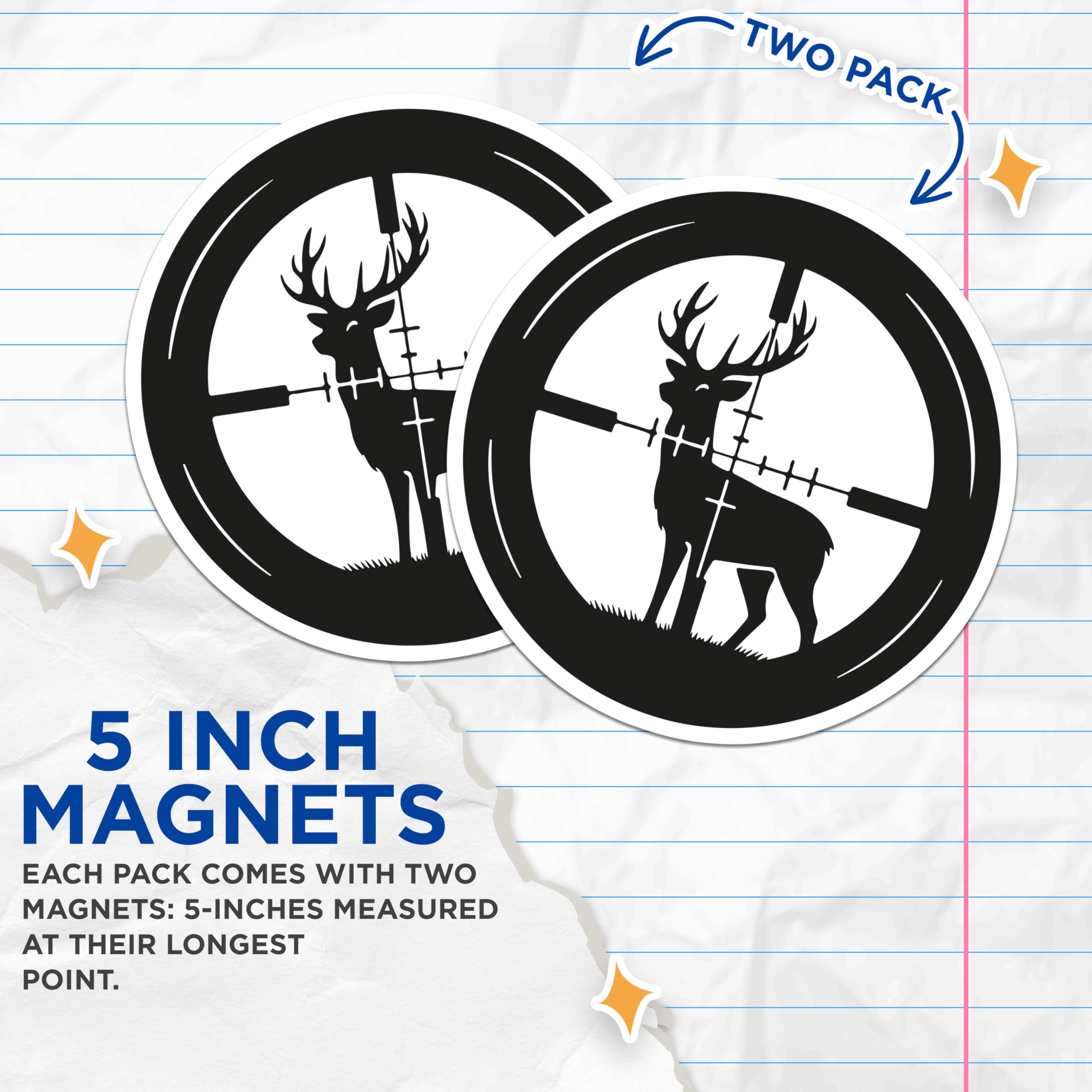 (2 Pack) Deer Hunter Magnets - Crosshairs Buck Design - Outdoorsman Decor - Refrigerator Vehicle Accessory - 5 Inches On Longest Side - Thick Durable Magnet - Made in USA - MAG21401