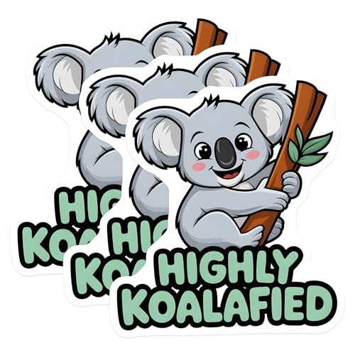 (3 Pack) Koala Decals - Highly Koalafied - Cute Animal Laptop Decal - 3 Inches On Longest Side - Easy Peel & Apply - Made in USA - 3MCS2535