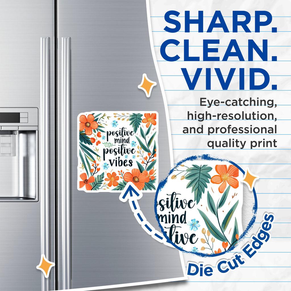 (2 Pack) Positive Mind Positive Vibes Magnets - Boho Floral Decor - Inspirational Quote - Botanical Refrigerator Magnet - 5 Inches On Longest Side - Thick Durable Magnet - Made in USA - MAG37008