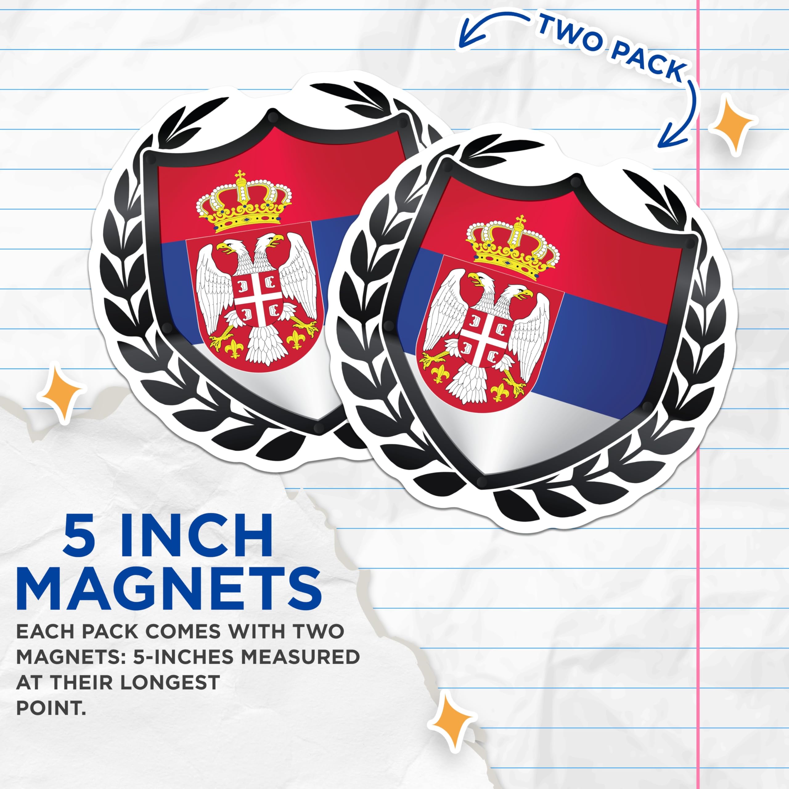 (2 Pack) Serbian Coat of Arms Magnets - Serbia National Flag Emblem - Double Headed Eagle Refrigerator Decor - 5 Inches On Longest Side - Thick Durable Magnet - Made in USA - MAG19423