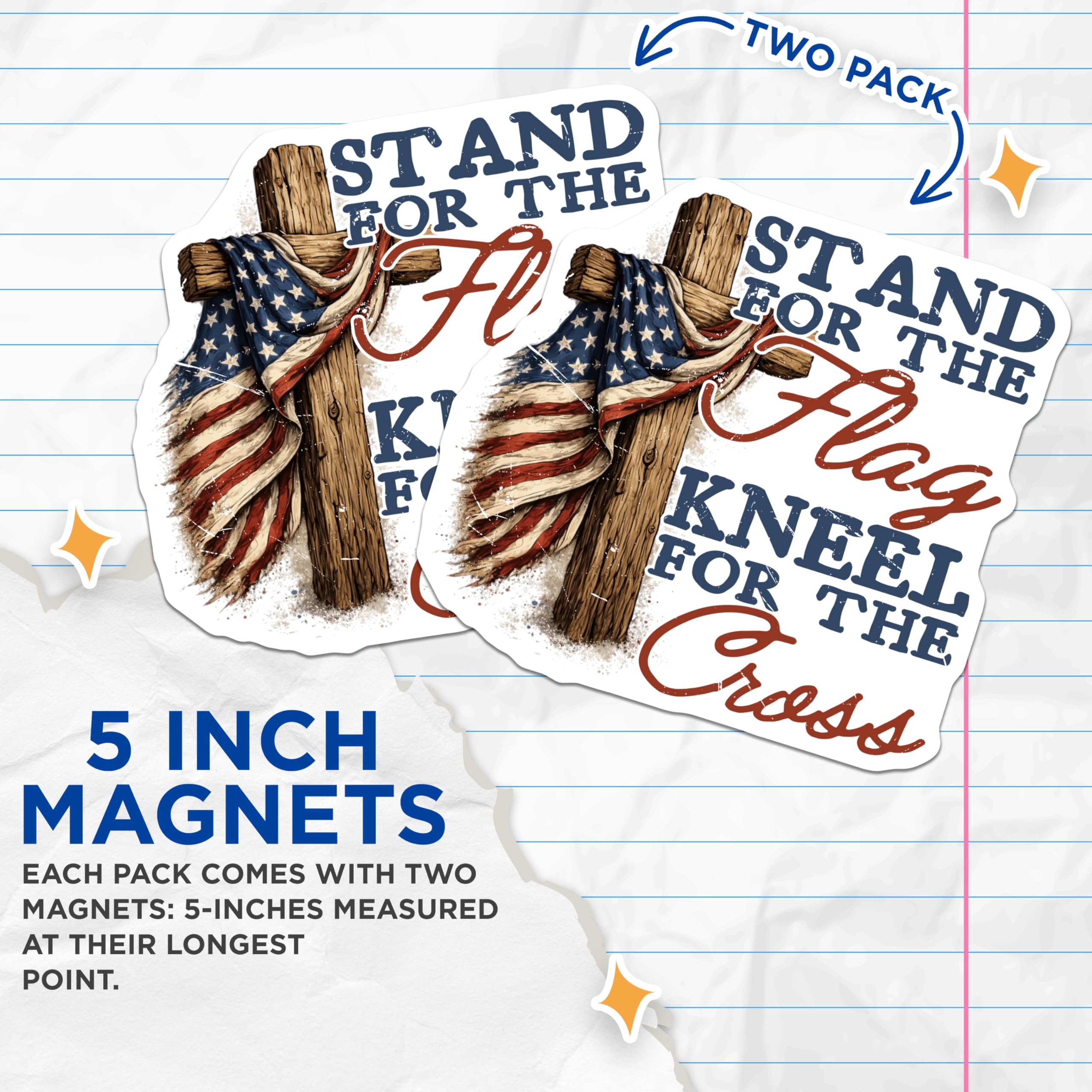 (2 Pack) Stand for The Flag Kneel for The Cross Magnets - Christian Patriotic USA - God Country Faith Decor - 5 Inches On Longest Side - Thick Durable Magnet - Made in USA - MAG21442