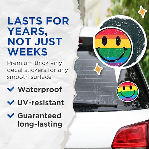 (2 Pack) Rainbow Smile Stickers - LGBT Pride Stickers - Colorful Face Stickers - 5" On Longest Side - Sticks to Smooth Flat Surfaces - Made in USA - BMCS3902