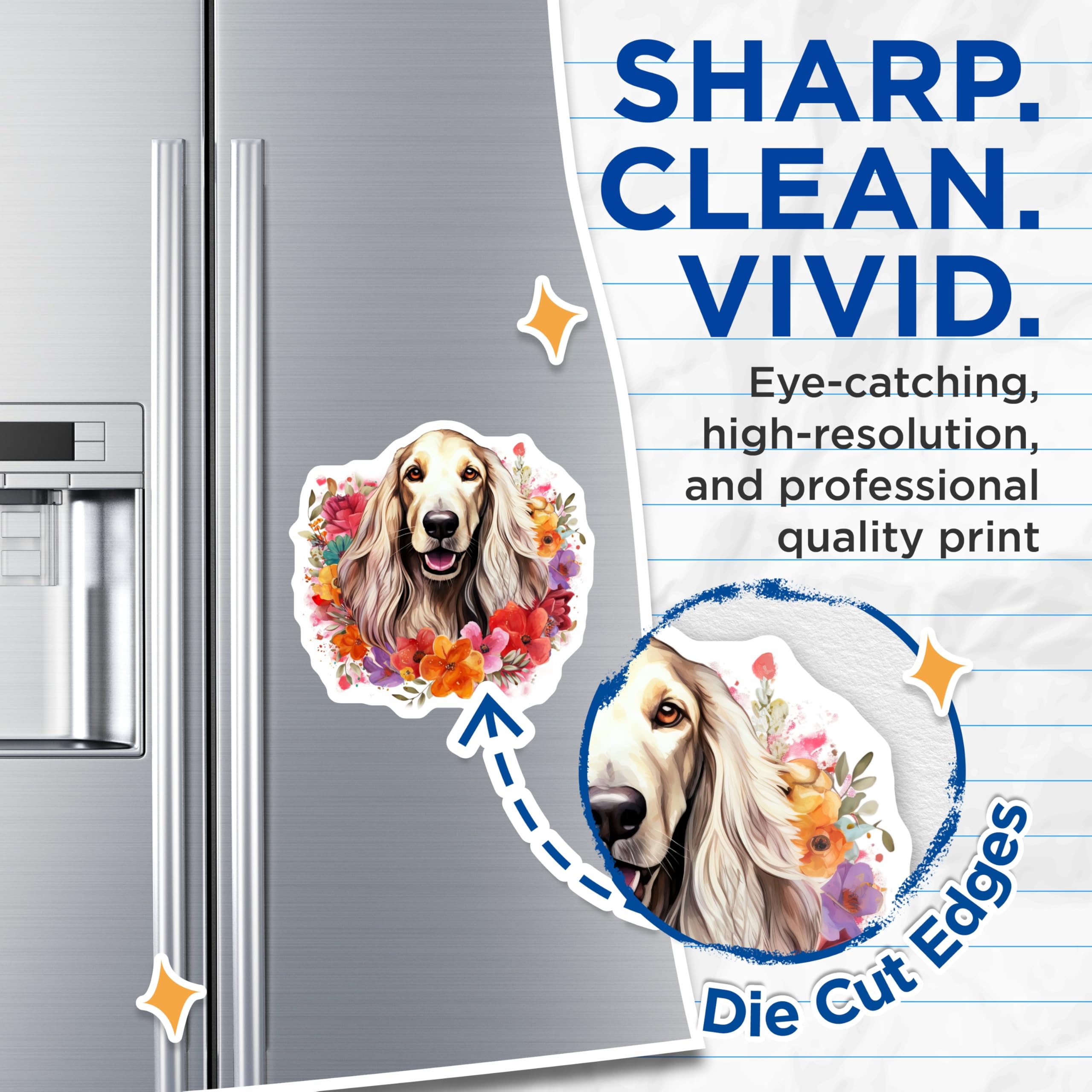 (2 Pack) Happy Spaniel Dog Magnets - Vibrant Floral Pet Decor - Dog Mom Refrigerator Accessory for Pet Owners - 5 Inches On Longest Side - Thick Durable Magnet - Made in USA - MAG25418