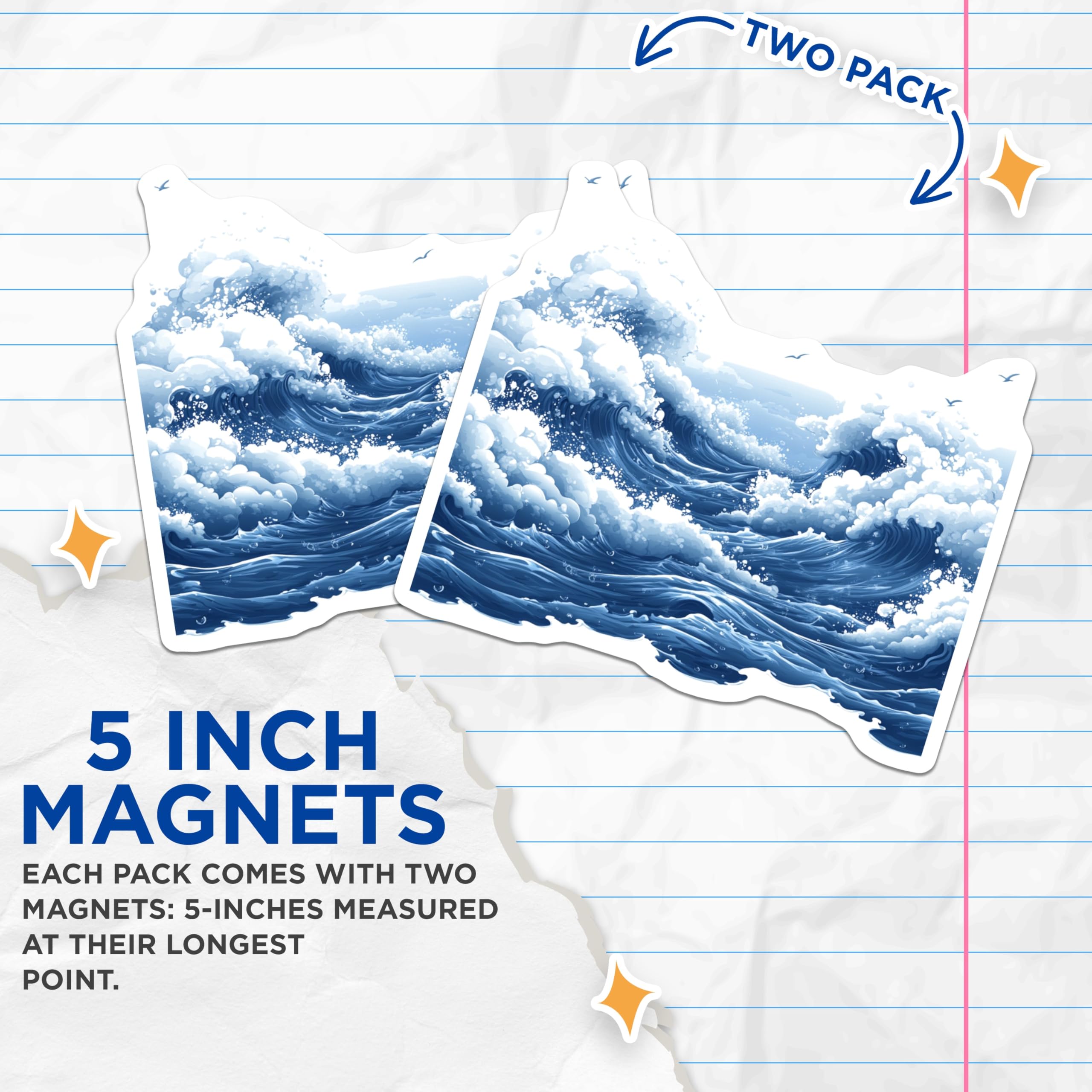 (2 Pack) Ocean Waves Magnets - Blue Coastal Decor - Nautical Sea Lover Refrigerator Magnets - 5 Inches On Longest Side - Thick Durable Magnet - Made in USA - MAG26677