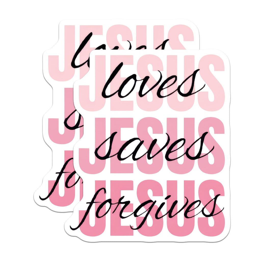(2 Pack) Jesus Loves Saves Forgives Magnets - Christian Faith Magnet - Religious Kitchen Decor - Inspiring Message - 5 Inches On Longest Side - Thick Durable Magnet - Made in USA - MAG25748