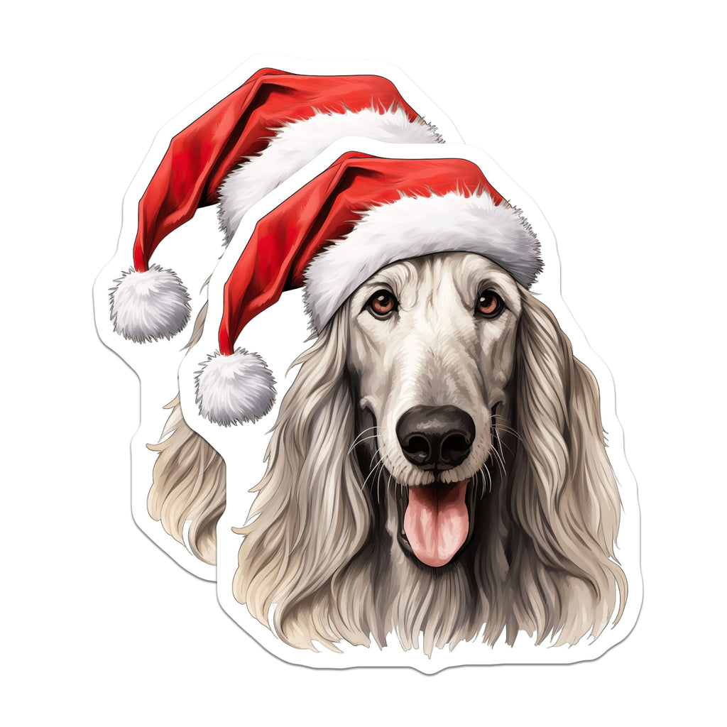 (2 Pack) Afghan Hound Christmas Magnets - Santa Hat Dog Decor - Holiday Pet Owner Present - 5 Inches On Longest Side - Thick Durable Magnet - Made in USA - MAG30807