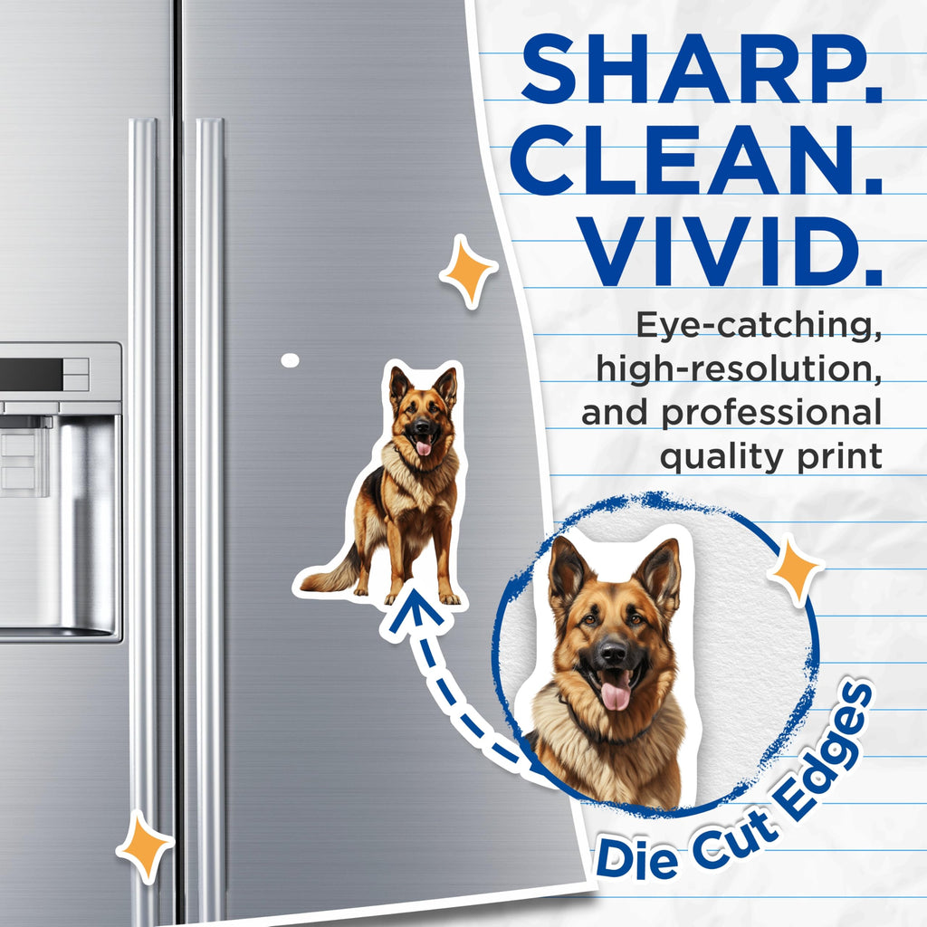 (2 Pack) German Shepherd Magnets - GSD Dog Lover Decor - Realistic Pet Portrait Fridge Magnets - 5 Inches On Longest Side - Thick Durable Magnet - Made in USA - MAG28020