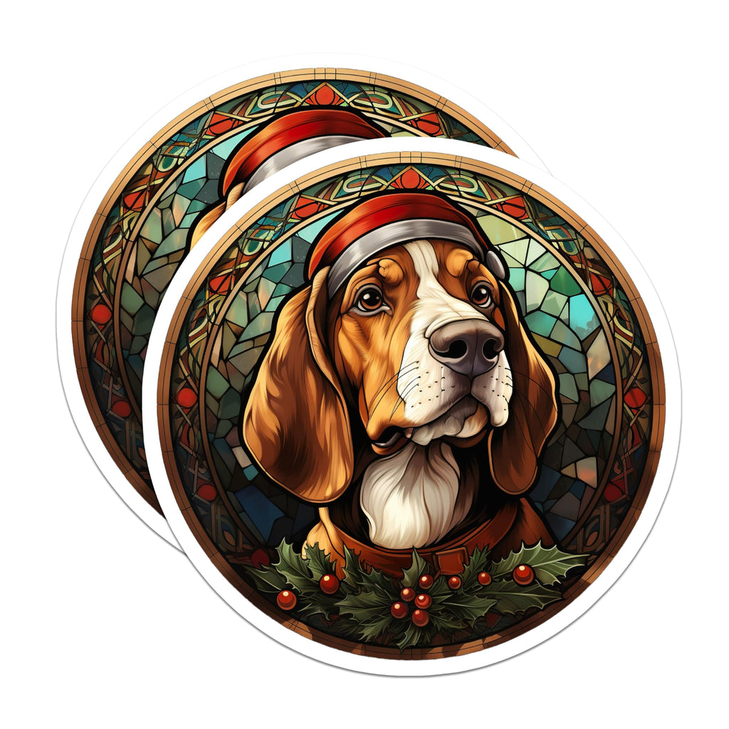 (2 Pack) Basset Hound Christmas Refrigerator Magnets - Stained Glass Dog Art - Festive Pet Lover Decor - 5 Inches On Longest Side - Thick Durable Magnet - Made in USA - MAG26490