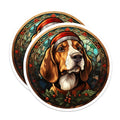 (2 Pack) Basset Hound Christmas Refrigerator Magnets - Stained Glass Dog Art - Festive Pet Lover Decor - 5 Inches On Longest Side - Thick Durable Magnet - Made in USA - MAG26490