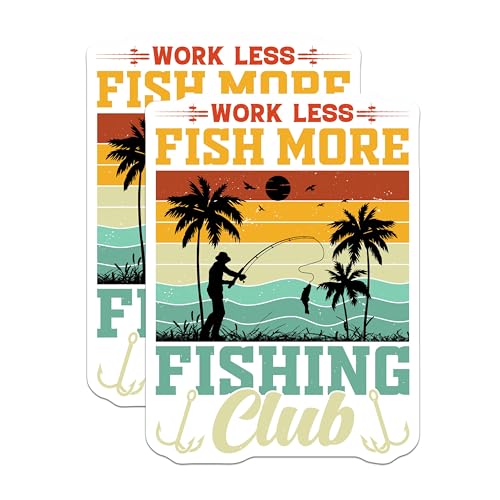 (2 Pack) Work Less Fish More Magnets - Fishing Club - Fisherman Gift - Outdoor Adventures - 5" On Longest Side - for Cars, Fridges, Toolboxes - Made in USA - MAG4569