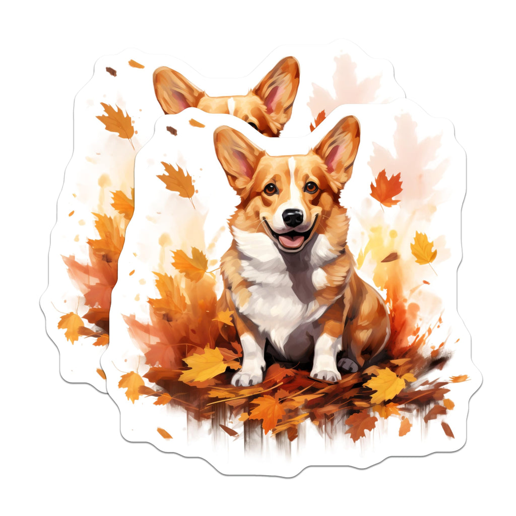 (2 Pack) Corgi Autumn Leaves Magnets - Happy Dog Decor - Fall Season Refrigerator Magnets - 5 Inches On Longest Side - Thick Durable Magnet - Made in USA - MAG29959