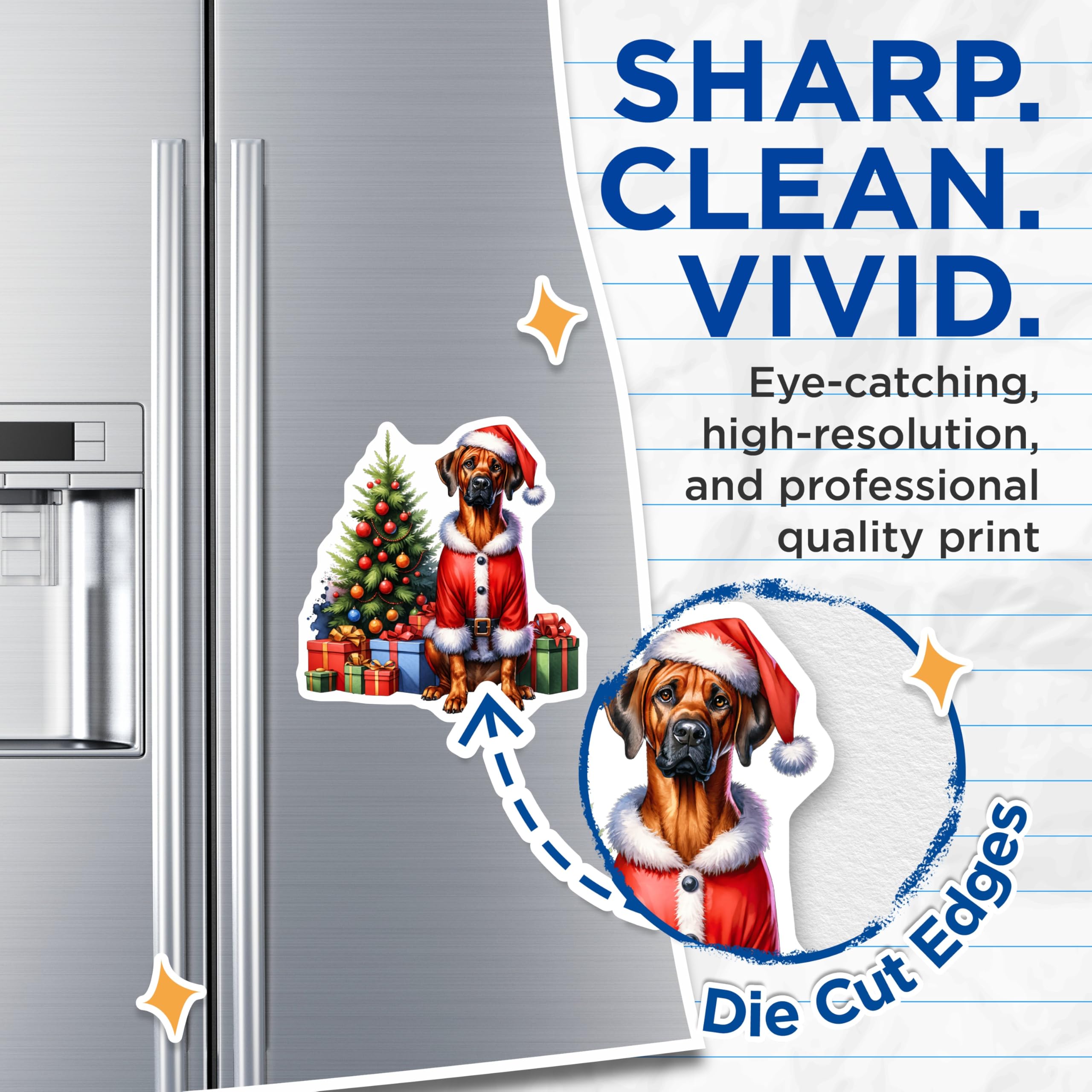 (2 Pack) Christmas Dog Magnets - Santa Suit Pet Decor - Festive Rhodesian Ridgeback Holiday Art - 5 Inches On Longest Side - Thick Durable Magnet - Made in USA - MAG27716