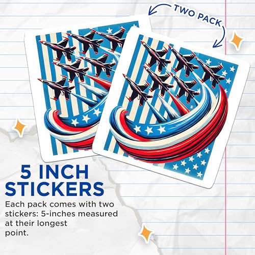(2 Pack) Patriotic Airplane Stickers - Vintage American Flag Stickers - Retro Aviation Decal Stickers - 5" On Longest Side - Sticks to Smooth Flat Surfaces - Made in USA - BMCS5712