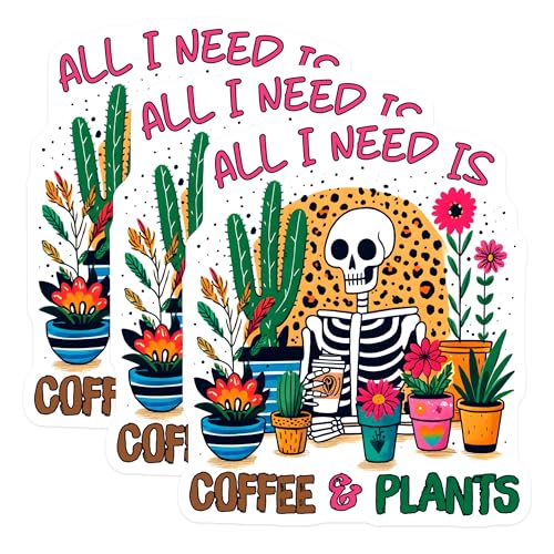 (3 Pack) Coffee Plants Decals - Skeleton Coffee - Plant Lover - Laptop Decal - 3 Inches On Longest Side - Easy Peel & Apply - Made in USA - 3MCS6294